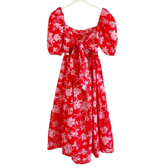 Beatrice B Red Floral Seersucker Dress Size 0 Cutout Colorful Vacation Garden - Picture 2 of 9